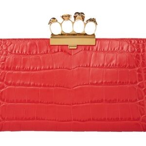 Alwxander McQueen four ring clutch red croc embossed leather